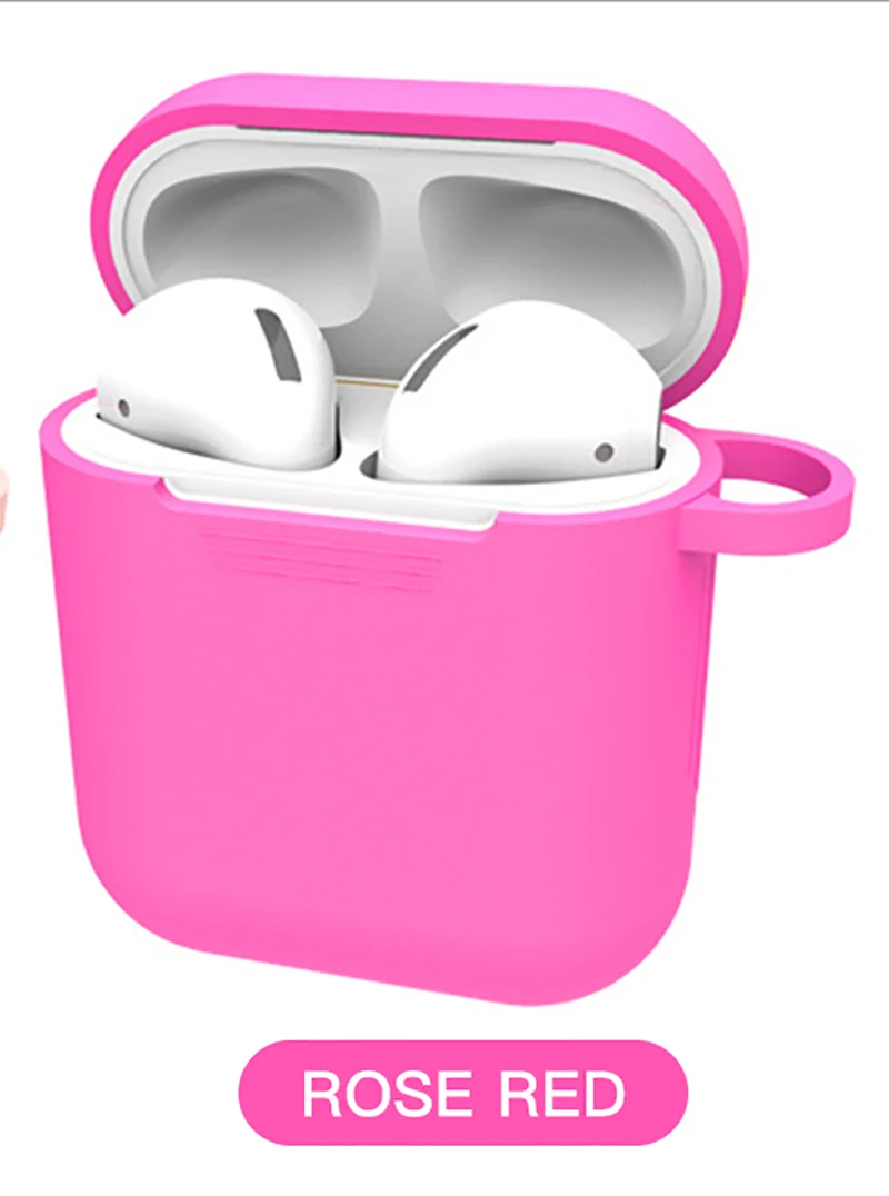 Чехлы для наушников для Apple AirPods, силиконовый чехол, беспроводной Bluetooth Air Pods, мягкий чехол для наушников, защитный чехол, Fundas - Цвет: Rose Red