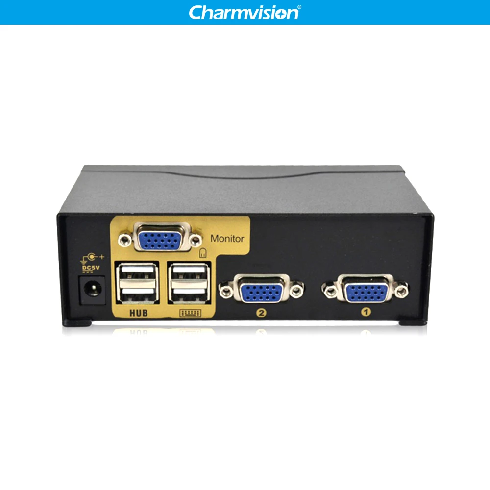 Charmvision UK201R 2 Posts PC hosts Input 4 USB2.0 HUB Output KVM Switch with Remote Control original cable Mini Auto switcher