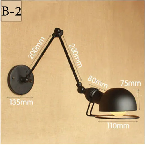 Ретро винтажный промышленный стиль лофт креативный минималистичный настенная лампа с длинным кронштейном регулируемая ручка металлический деревенский Светильник Бра Светильники - Цвет абажура: B2