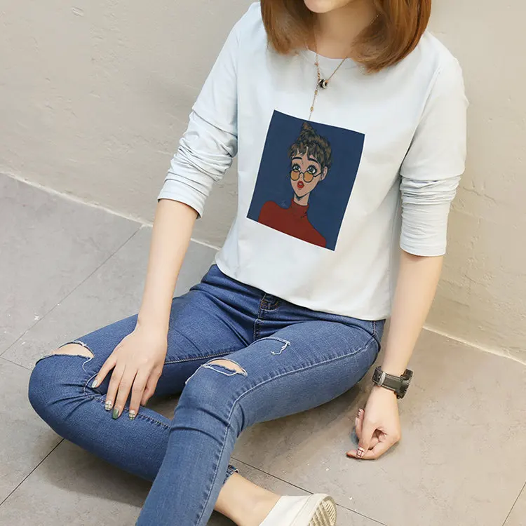 Autumn Cartoon Printed Tshirts Women's Long Sleeve T-shirt Female Casual Tees M-XXL Cotton T-shirts For Women Poleras Mujer 2019 (15)