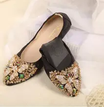 Women’s shoes 2017 pointed toe rhinestone egg rolls shoes female spring and autumn flat shoes