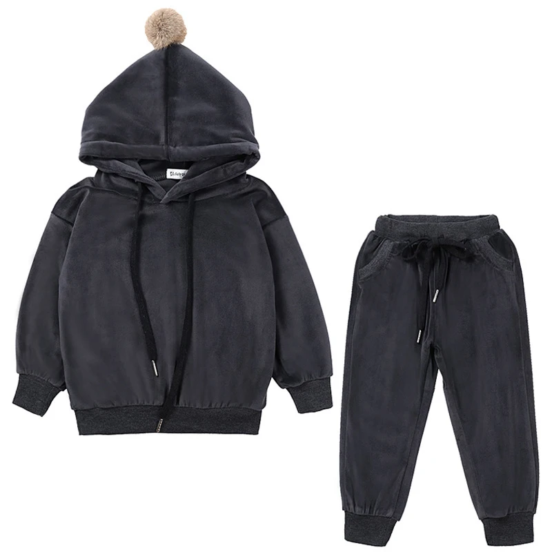 

Velvet Baby Hoodies Pants 2Pcs Spring Autumn Solid Clothes Toddler Outfit Tracksuits Fashion Children Boys Girls Clothing Suit