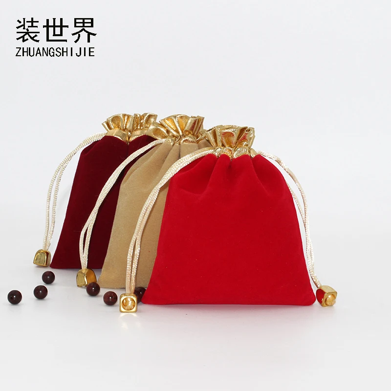 

10pcs /Lot 7*9cm Jewelry Packing Velvet Bag Custom Logo Print Pouch Wholesale Drawstring Bags For Wedding Gifts