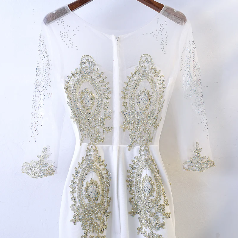 Yellow and White Mermaid Evening Dress long sleeves Floor-Length Appliques Formal Party Gowns Robe De Soiree