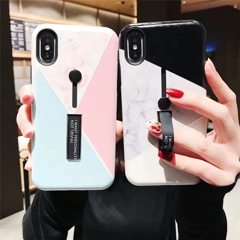 

Geometric Splice Emboss Marble Texture Soft Silicone Case For iPhone XR 6 6S 7 8 XS MAX Hide Ring Stand Holder Shockproof Cover