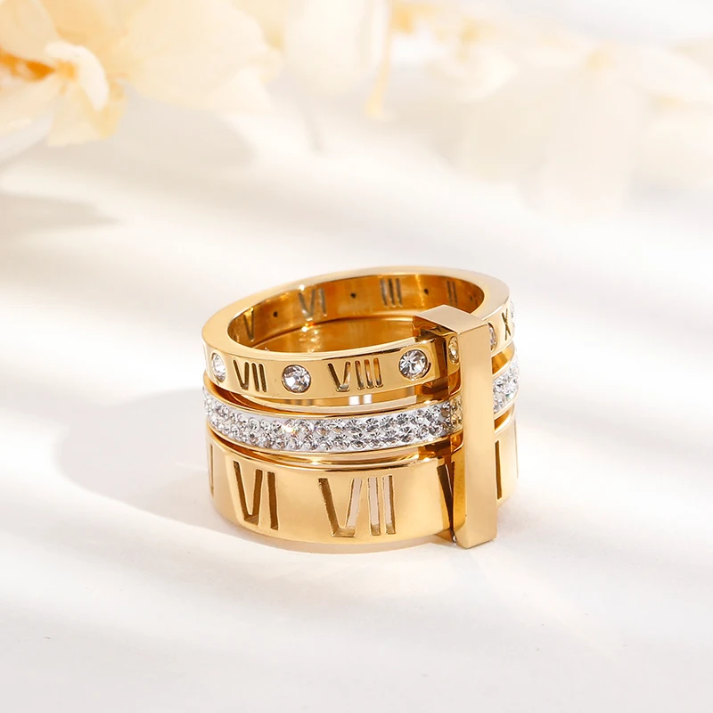 Римские цифры обручальные свадебные кольца для женщин из нержавеющей стали серебряные розовые, золотые, женские роскошные кольца украшения в стиле бохо