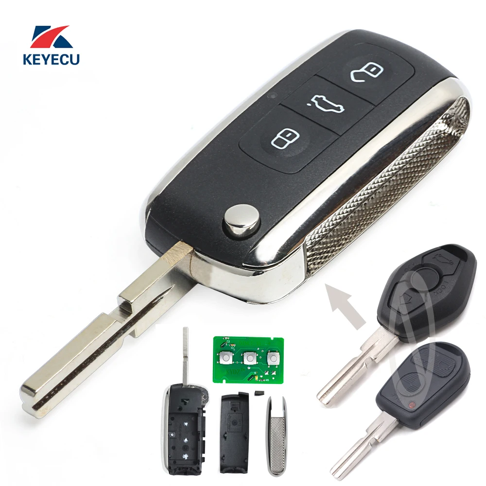 KEYECU Modifed Bentley Стиль Складной флип дистанционный ключ 3 кнопки Fob для BMW 315/433 МГц ID44