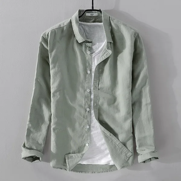 Square collar cotton linen shirts Premium breathable men's casual button-up