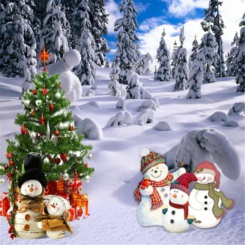 

Outdoor Winter Scenic Photography Backdrops Vinyl Thick Snow Covered Pine Trees Christmas Tree Snowman Children Photo Background