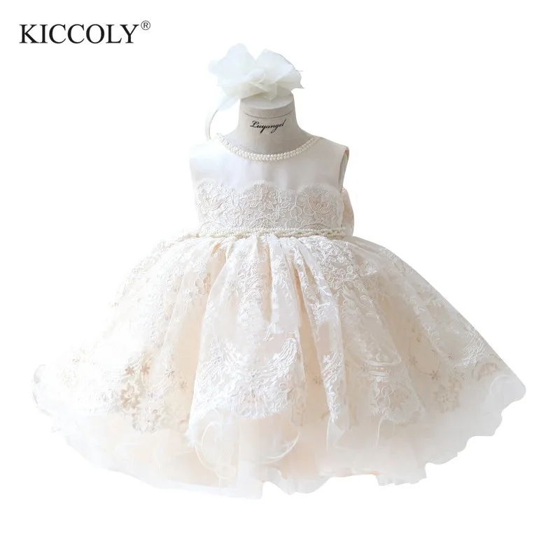 

Beads Tulle Newborn Baby Girl Flower Lace Baptism Dresses for 1 Year First Birthday Princess Sleeveless Christening Gown Outfit