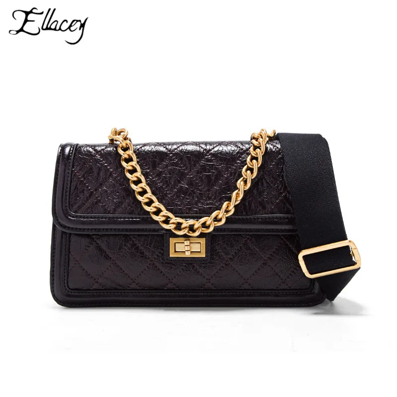 

The First Layer Of Oil Wax Genuine Leather Shoulder Bag Rhombic Chain Crossbody Bags For Women Korean Exquisite Soft Leather Bag
