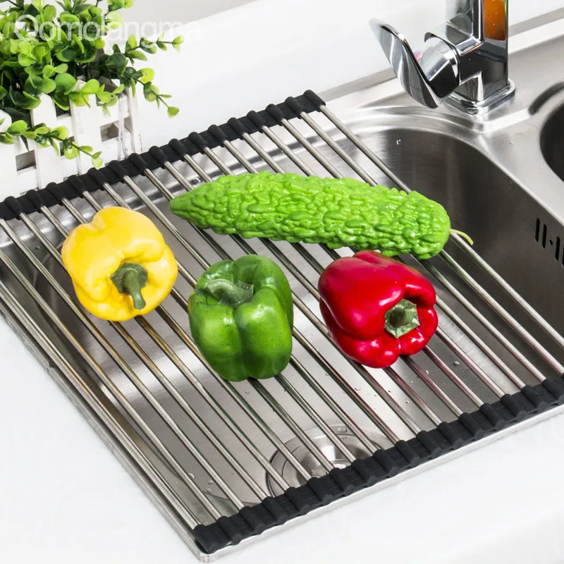 Foldable Dish Rack Silicon Stainless Steel Over the Sink Dish Drying