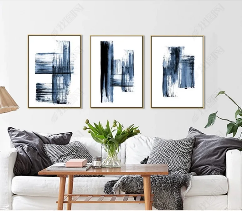 

Simple Blue Abstract Color Block Print Modular Wall Paintings For Living Room Wall Art Canvas Painting Posters Home Decor