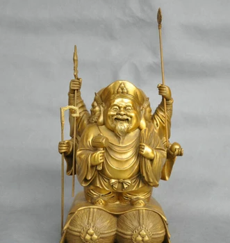 

9" Korean Pure 3 Head 6 Hand Mahakala Buddha Mammon Buddha Bronze Statue R0712