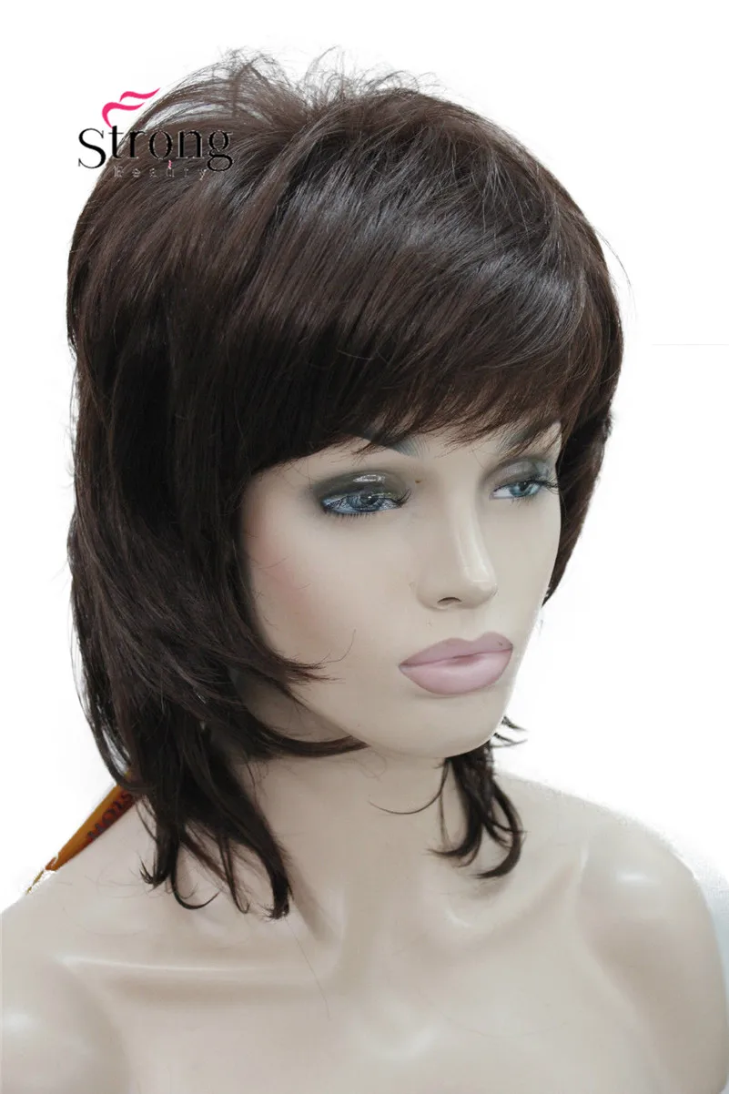 E-3008 #33 elegant medium length dark auburn layered 15 long natural wavy synthetic wig (2)
