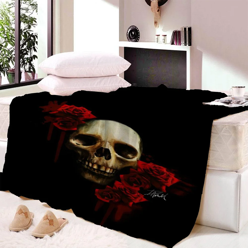 

Skull Modern Line Art Nap Blanket Super Soft Comfortable Velvet Plush Throw Blanket Flower Sharba Blanket Sofa Throwing Travel