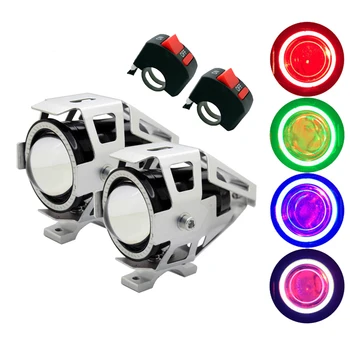 

2Pcs/Set SUNKIA with Switch Silver Body CREE Chip U7 LED Headlight Motorcycles Driving Lamp Fog Light Angel Eye Ring+Devil Eye