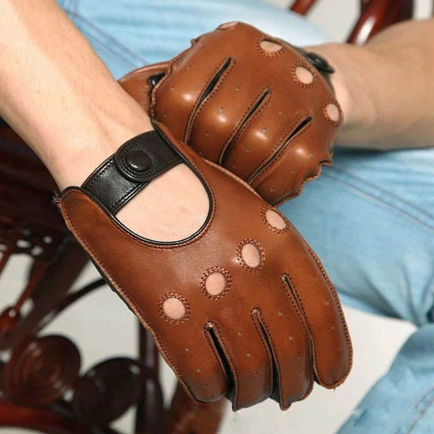 Genuine Leather Men Gloves Fashion Casual Breathable Sheepskin Glove Five Fingers Male Driving Leather Gloves Unlined M023W leather gloves