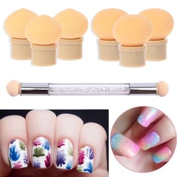 

6PCS Sponge Heads Powder Brush Shade Gradient Pen Manicure Nail Art Tool