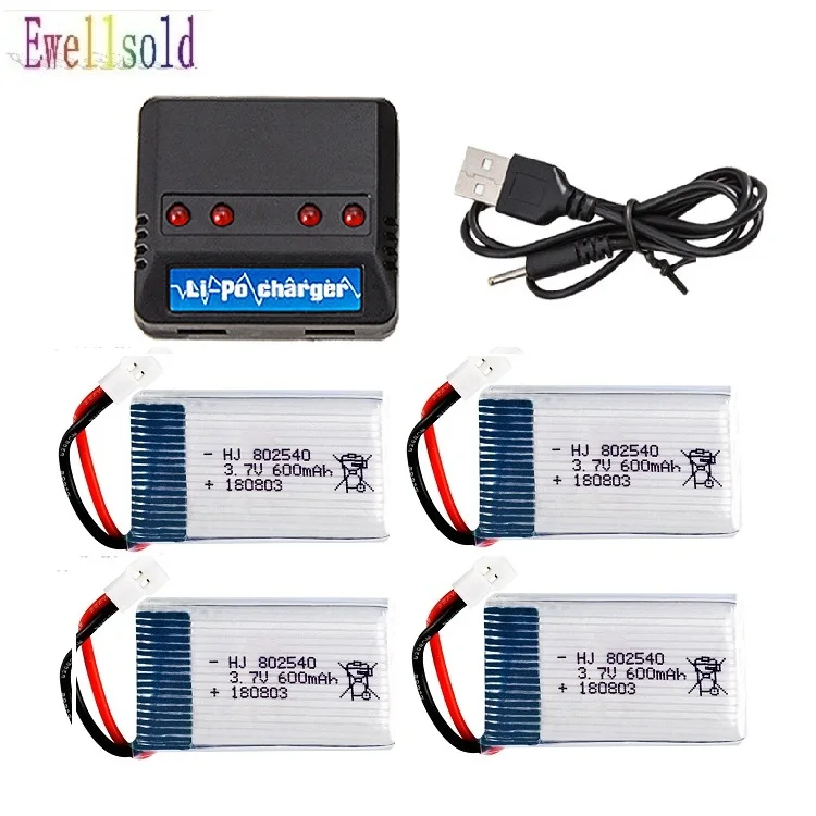 

2pc 3pc 4pc Original 3.7v 600mAh with Charger Units for X5 X5C X5SC X5SW Drone Quodcopter Spare lipo Battey Parts 3.7 v