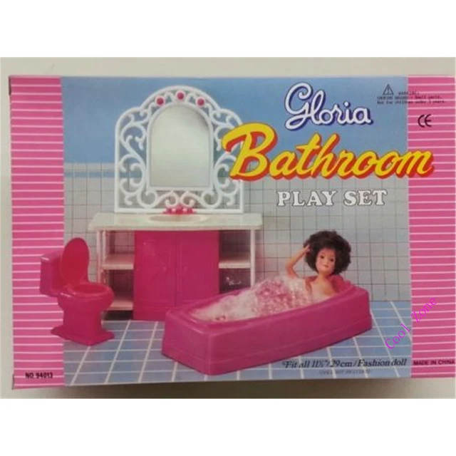 Miniature Furniture Pink Bathroom Set for Barbie Doll House Pretend