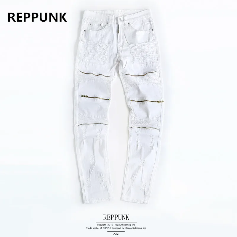 REPPUNK 2017 Горячая распродажа новые белые джинсы для молодых мужчин брендовые