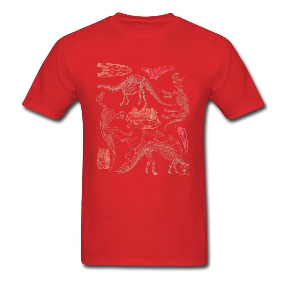 Футболка для мужчин; Футболка с принтом динозавра; футболка со скелетом; коллекция Fossil; футболки; графическая одежда; уличная одежда для студентов - Цвет: Красный