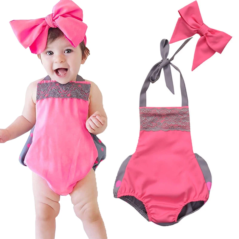 2017 New Babies Lace Red Polka Dots Bodysuits Cute Infant Baby Girl