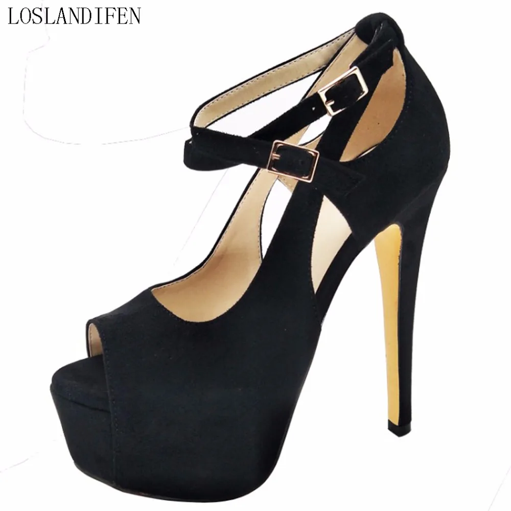 

Basic Dailywear Style Handmade Ladies High Heel Platform Pumps Suede Peep-toe Evening Party Fashion Ankle Strap Shoes X1831