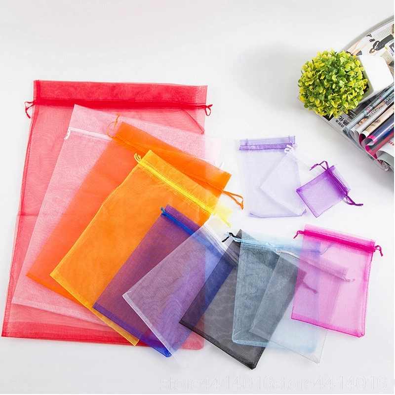 

100PCS 7x9 9x12 11x15 14x20CM Organza Gift Bag Drawstring Organza Packaging Bags Wedding Party Jewelry Bag Gift & Pouches 8b