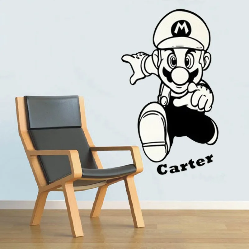 Super Mario Cartoon Wall Sticker With Personalized Name Wall Decal Art