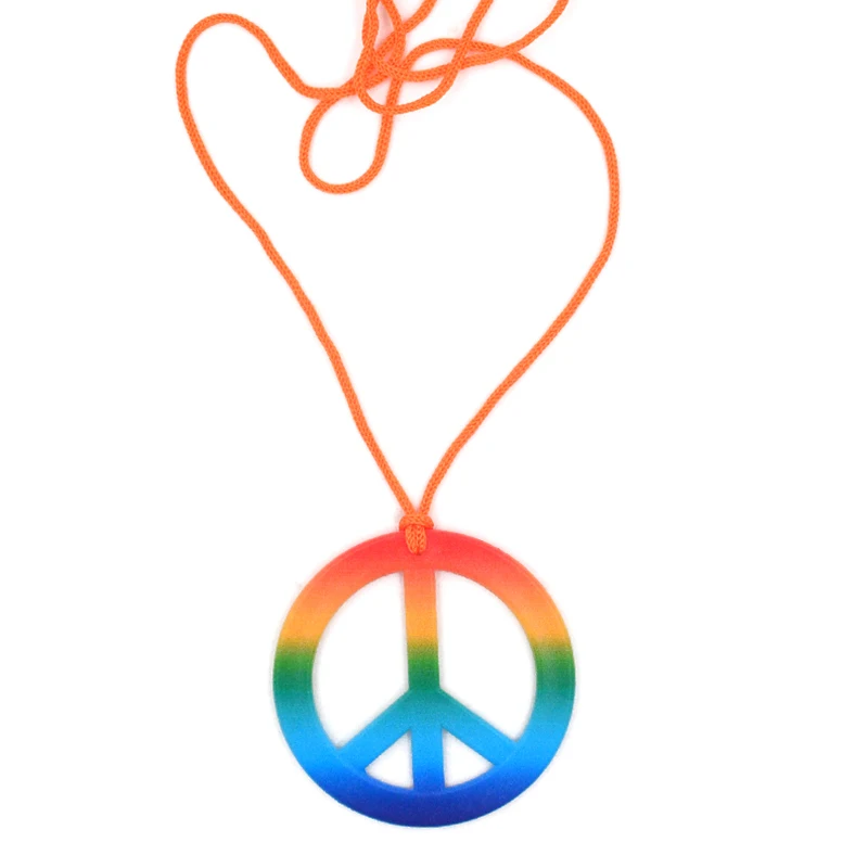 

6Pcs Colorful Rainbow Peace Sign Pedant Necklace Set Halloween Party Supplies Hippie Accessories for Unisex Party Decoration