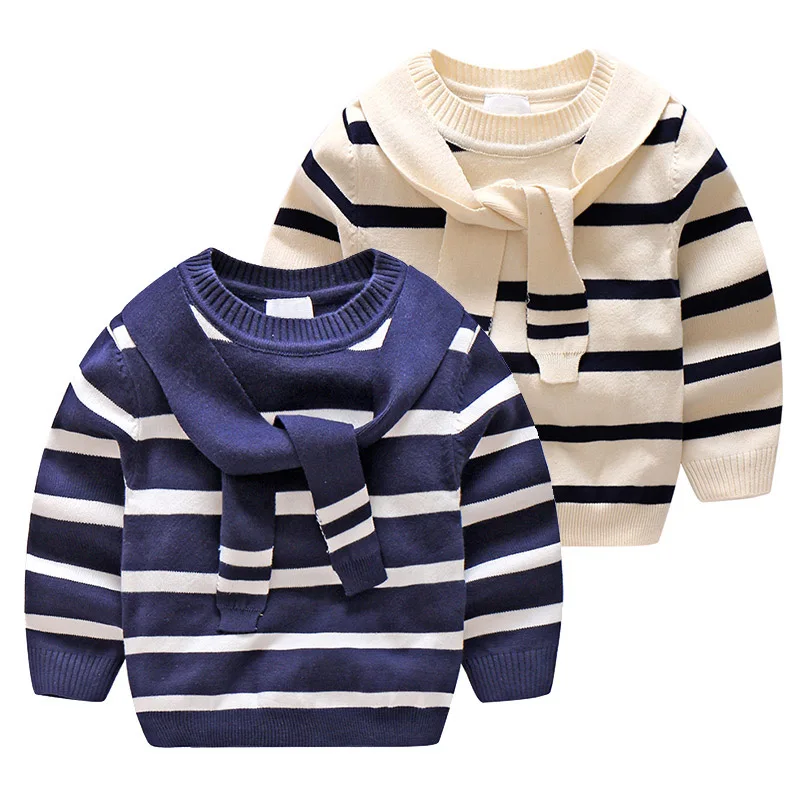 

Kids Autumn Winter Sweater Boys Long Sleeve Patchwork Preppy Style Clothes Baby Boys Girls Soldier Sweater Navy Blue and Beige