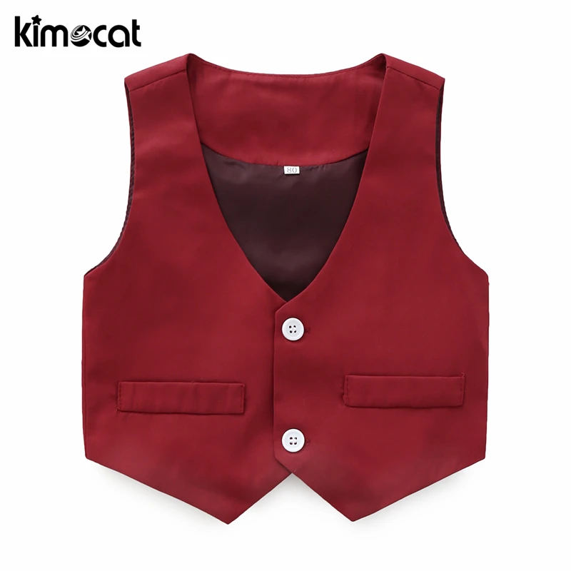 Kimocat/весенне-осенний комплект одежды для мальчиков из 3 предметов, жилет+ рубашка+ штаны, красивая Высококачественная детская одежда с длинными рукавами для маленьких джентльменов