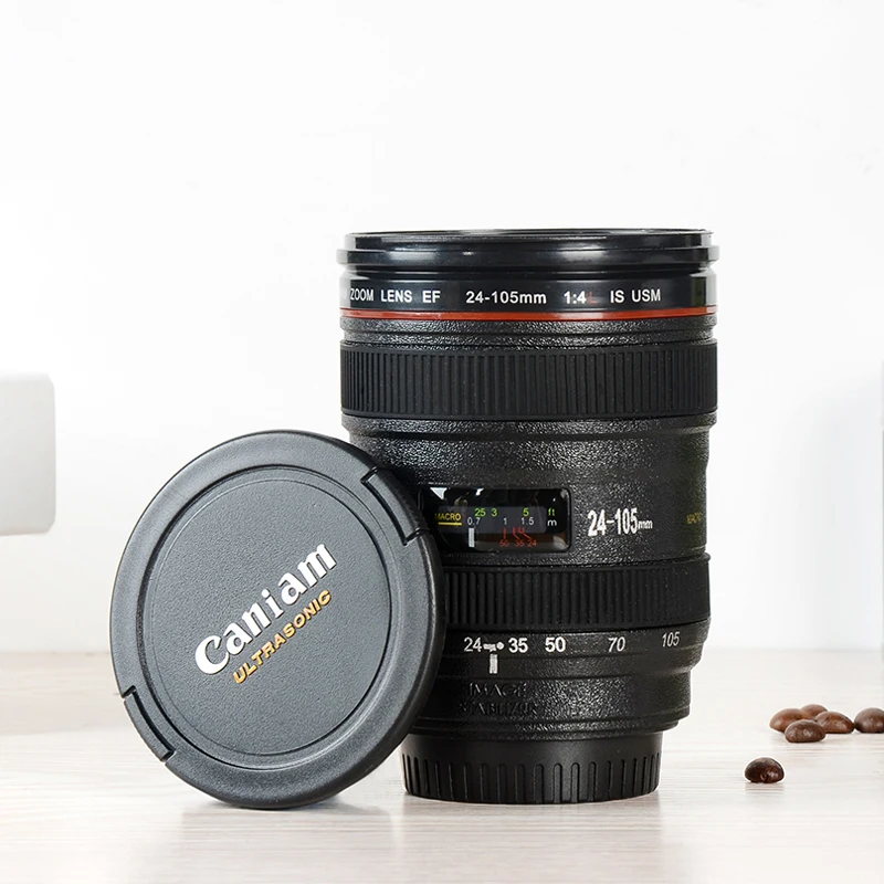 

New Caniam SLR Camera Lens Cup 24-105mm 1:1 Scale Plastic Coffee Tea Cup MUG 400ML Creative Cups And Mugs With Lid