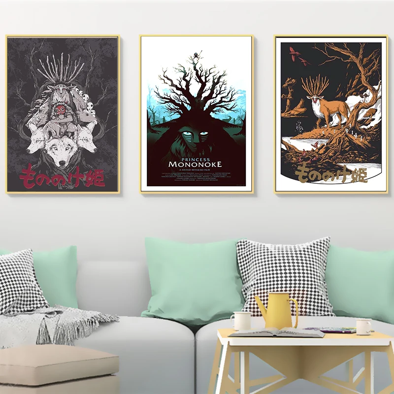 

Vintage Japan Cartoon Anime Princess Mononoke Hayao Miyazaki Canvas Paintings Kraft Posters Coated Wall Sticker Home Decor Gift