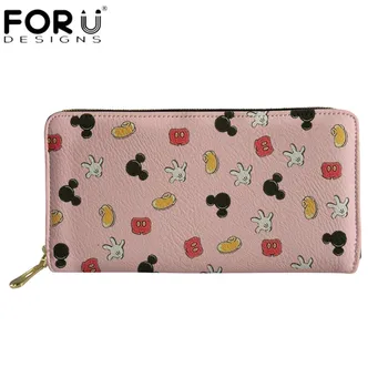 

FORUDESIGNS Cartoon Puzzle Printing Pink Wallet Women Long Leather Purse Waterproof PU Purses for Ladies Card Holder Money Pouch