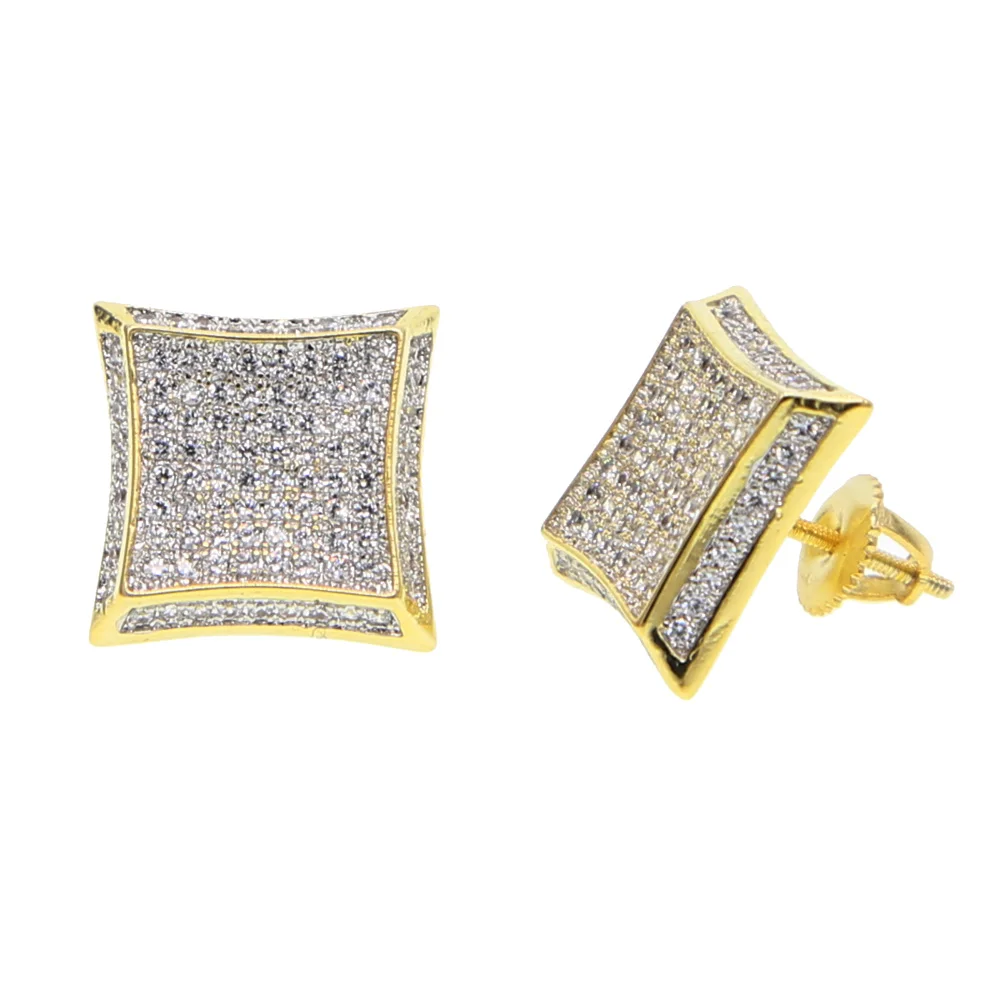 

hip hop bling women men big gold filled micro pave sparking cubic zirconia cz kite shape silver screwback bling earring