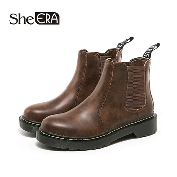 

New Fashion Women Boots Black/Brown Chelsea Boots Women Ankle Boots Round Toe Sewing Boots Classic Women Shoes She ERA