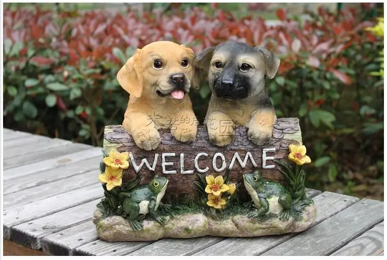 

Outdoor Garden Decoration Resin Dog Welcome Card Statue Crafts Home Courtyard Ornaments American Country Garden Figurines Decor