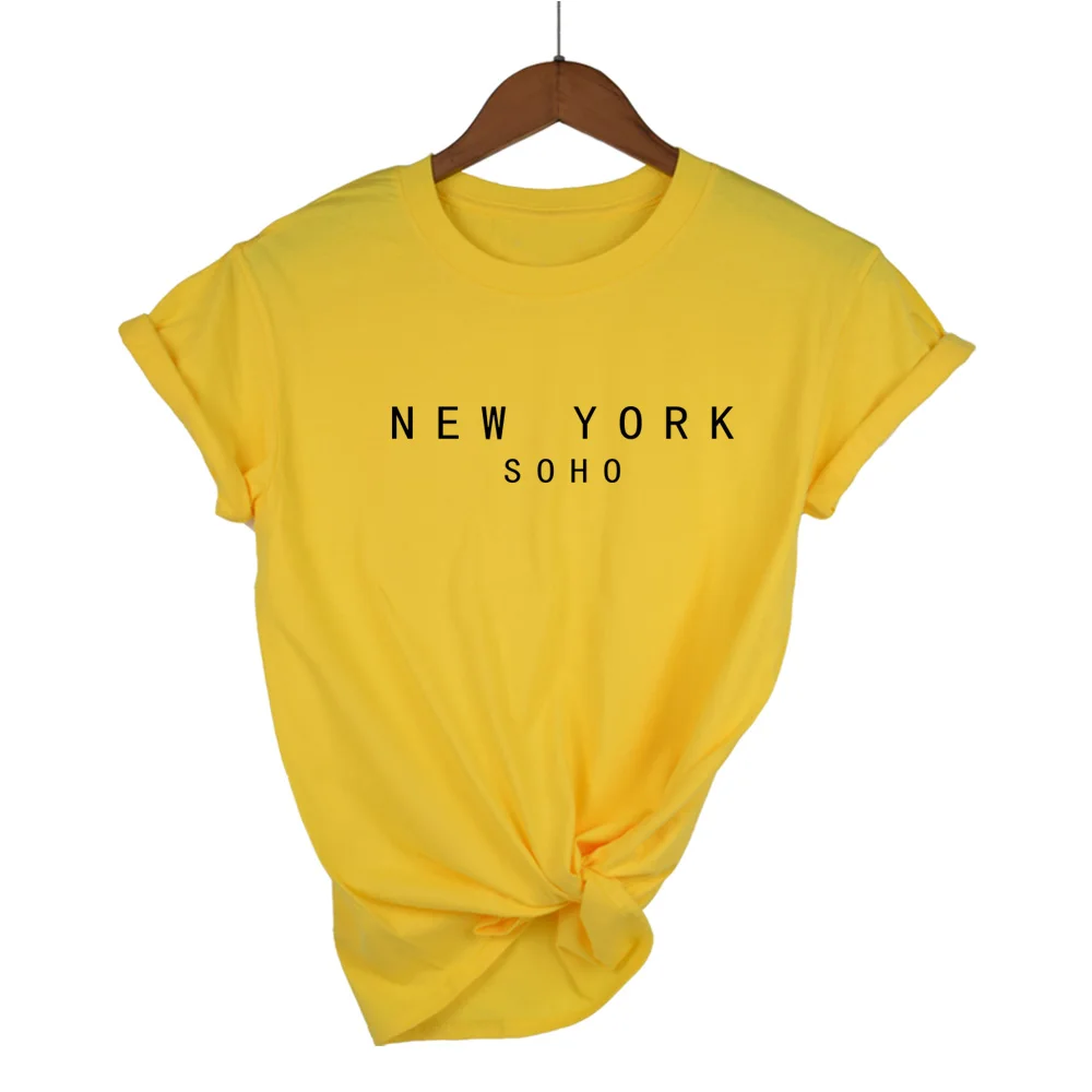 Нью-Йорк Сохо письмо женские футболки хлопок Повседневная забавная футболка для Леди Топ хипстер черный белый серый Прямая поставка - Цвет: Yellow-B