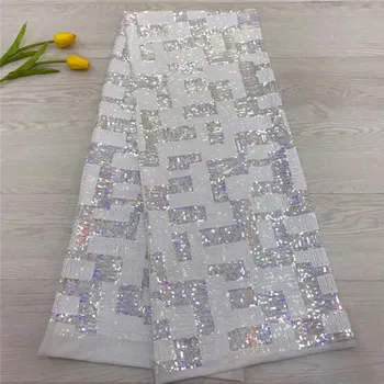 

High quality african lace fabric embroidery tulle lace Latest nigerian sequins lace fabric SL1089