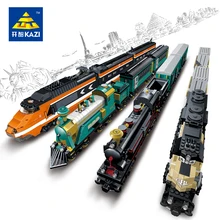 ФОТО KAZI Blocks Maersk Train Container Train Building Blocks Compatible Legoe City Educational Instructor Figure Toys for Children