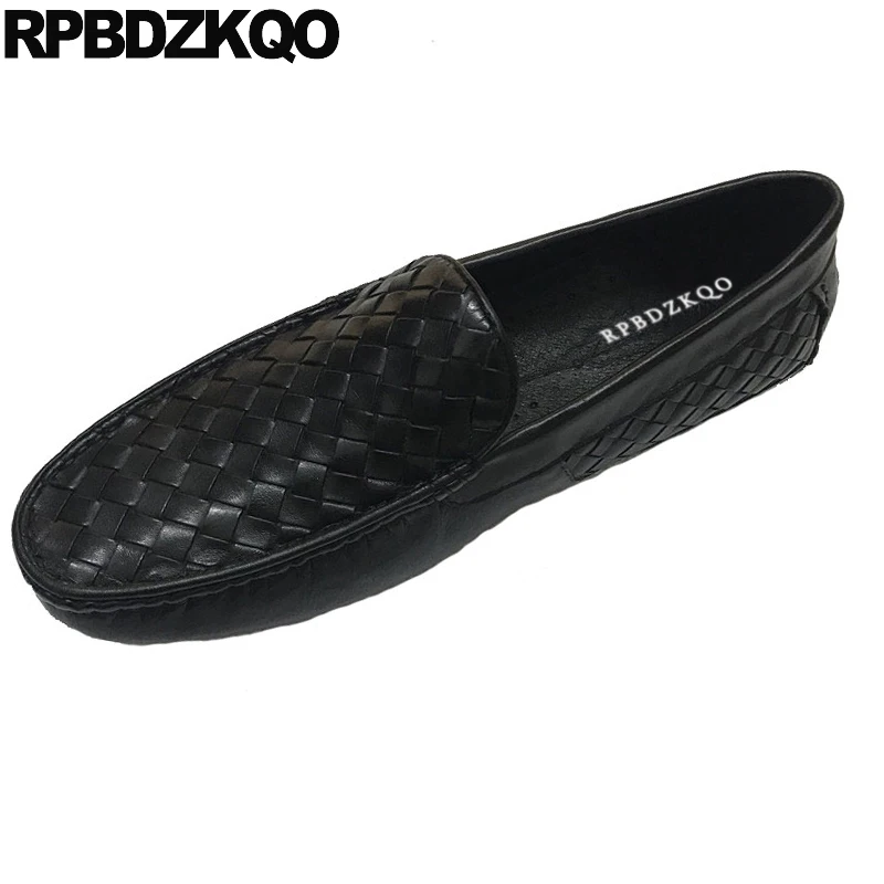 

soft slip on woven braided leather shoes moccasins breathable black british style men fashion boat driving square toe loafers