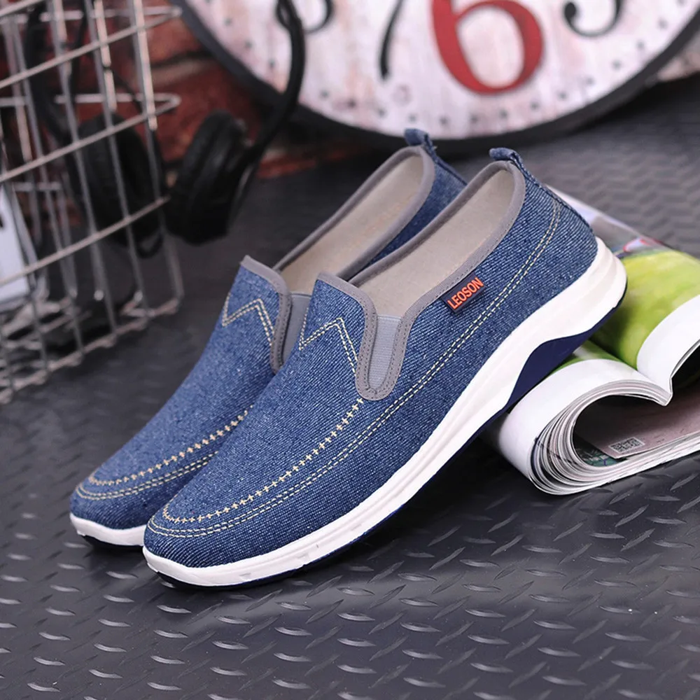 

Men Boys Casual Sneakers Sports Denim Breathable Flat Solid Slip-On Shoes