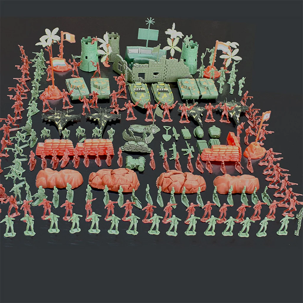 Plastic Army Men Playset 4cm Soldier Action Figures with Scaled Vehicles - 290 Pcs Miniature Scenery Layout Model Building Kits