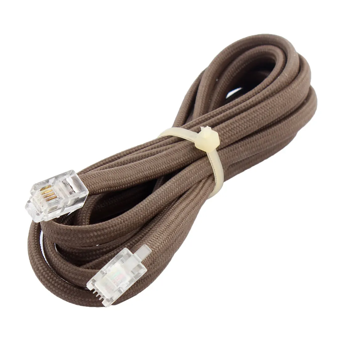 UXCELL Brown Rj9 4P4c Connector Nylon Coated Telephone Phone Cable Cord