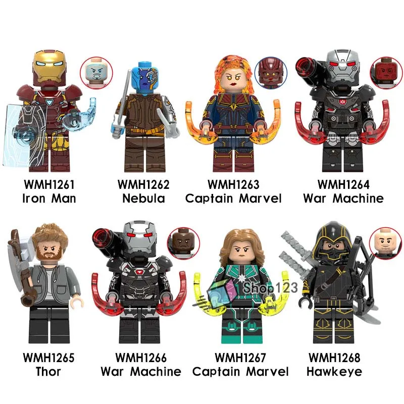 

Single Avengers 4 MINIFIGSd Iron Man Nebula Thor War Machine Captain Marvel Hawkeye End Game Building Blocks Toys for Children