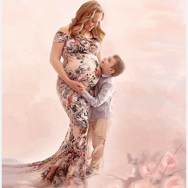 Платье для беременных фотосессии Макси BABY SHOWER по индивидуальному заказу, без бретелек, с беременности и родам из молочного шелка с принтом свободное сексуальное платье для беременных Подставки для фотографий