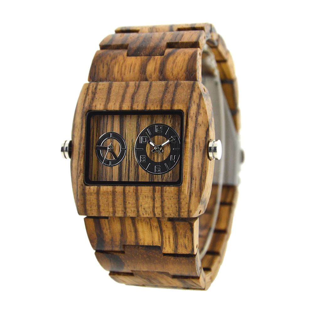 

Top Brand Luxury BEWELL Double Movement And Dial For Different Timezone Wooden Watch For Business Man Gift For Friend Watch 021C